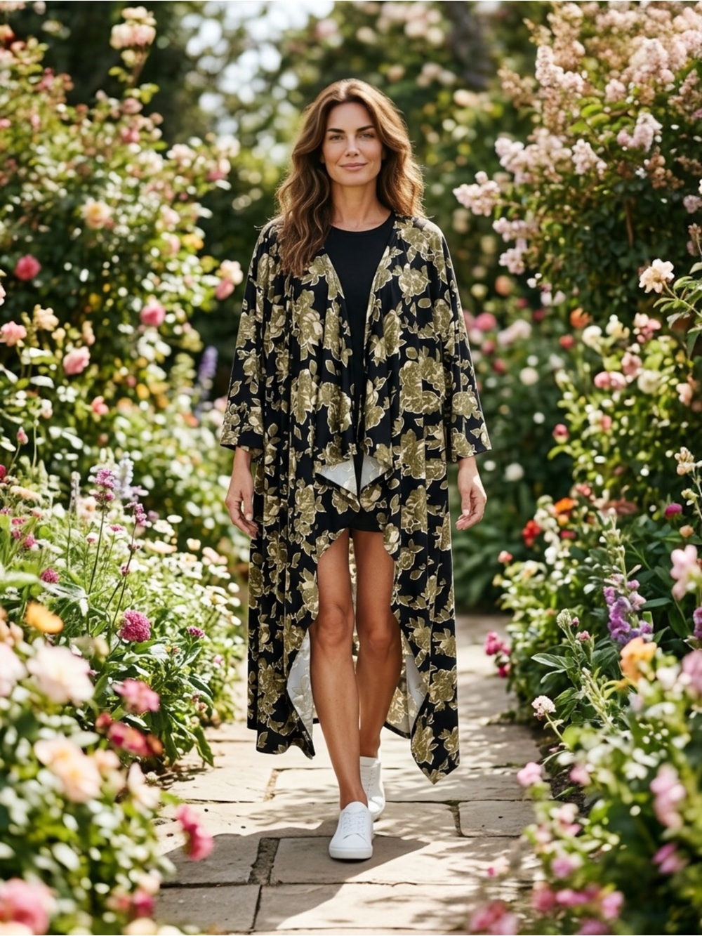 LuLaRoe Shirley Black Floral Lightweight Longline Kimono Duster Cover Up Size M